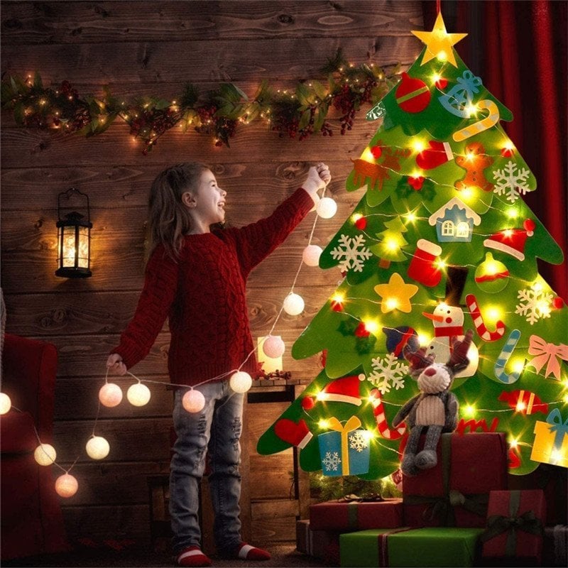 🎅Xmas Hot Sales - 50% OFF!🎄DIY Felt Christmas Tree for Kids – 32 Reusable Ornaments + Fairy Lights