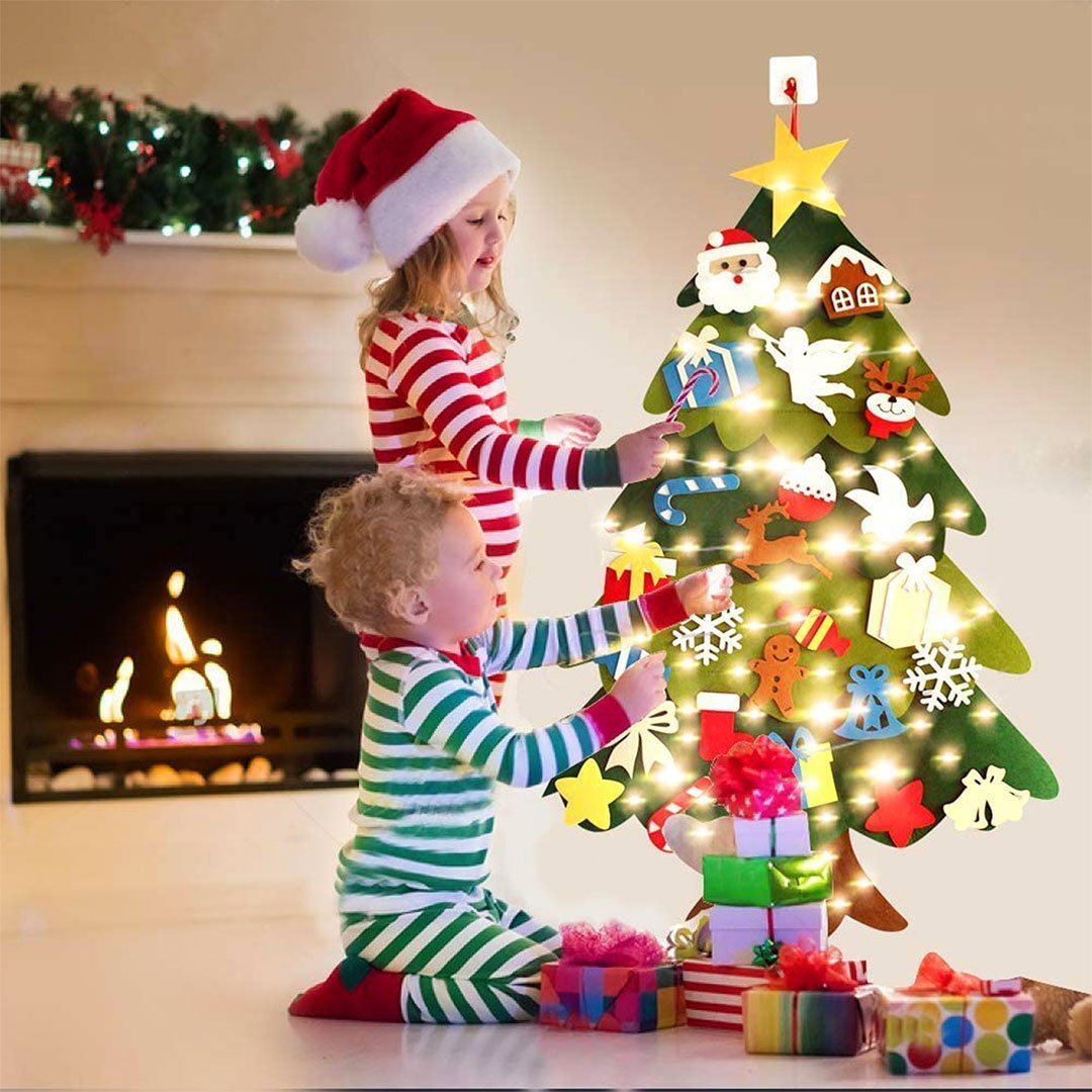 🎅Xmas Hot Sales - 50% OFF!🎄DIY Felt Christmas Tree for Kids – 32 Reusable Ornaments + Fairy Lights