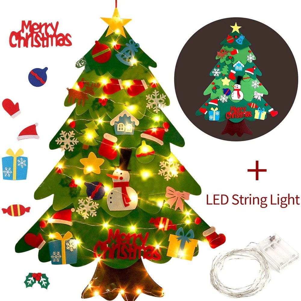 🎅Xmas Hot Sales - 50% OFF!🎄DIY Felt Christmas Tree for Kids – 32 Reusable Ornaments + Fairy Lights