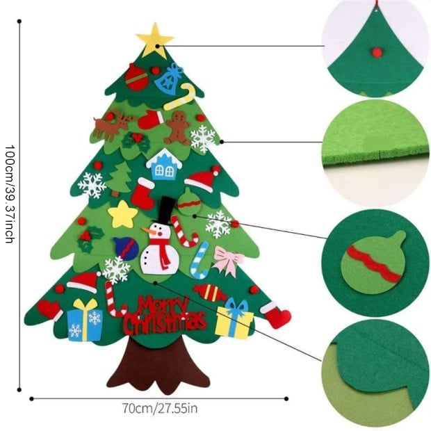 🎅Xmas Hot Sales - 50% OFF!🎄DIY Felt Christmas Tree for Kids – 32 Reusable Ornaments + Fairy Lights