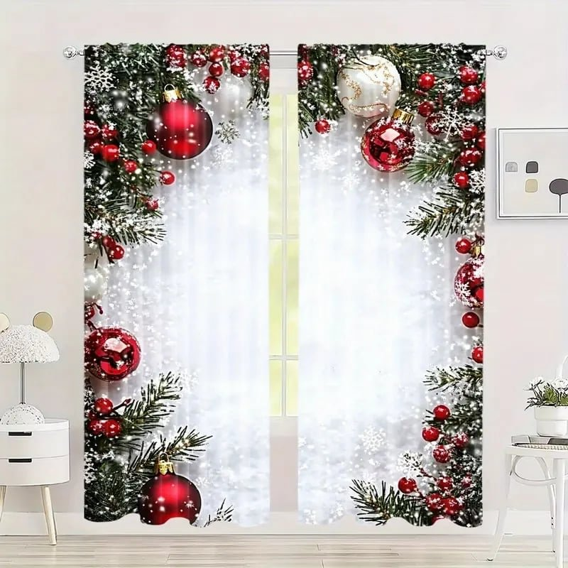 Christmas Window Curtains 2-Piece Set for Home Decor