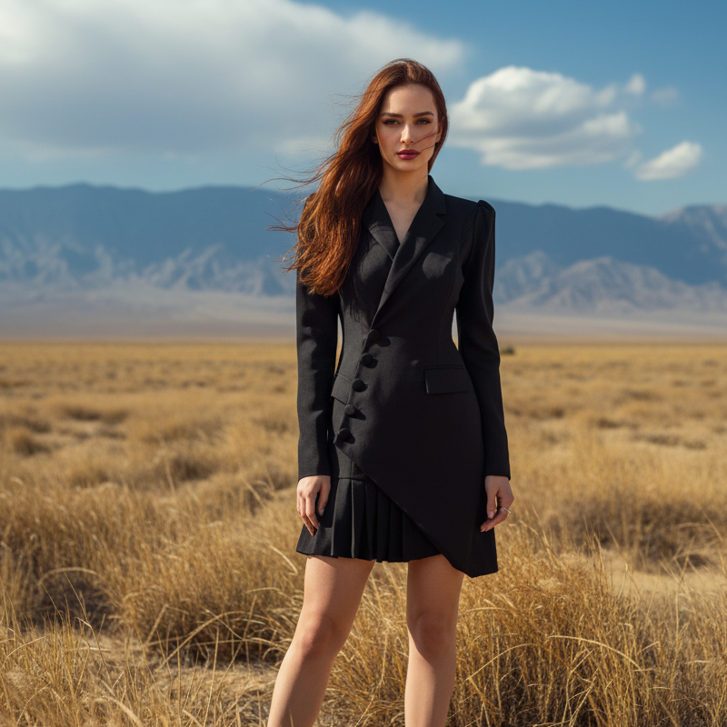 🎉New Arrival🎉 Button-Front Pleated Mini Blazer Dress