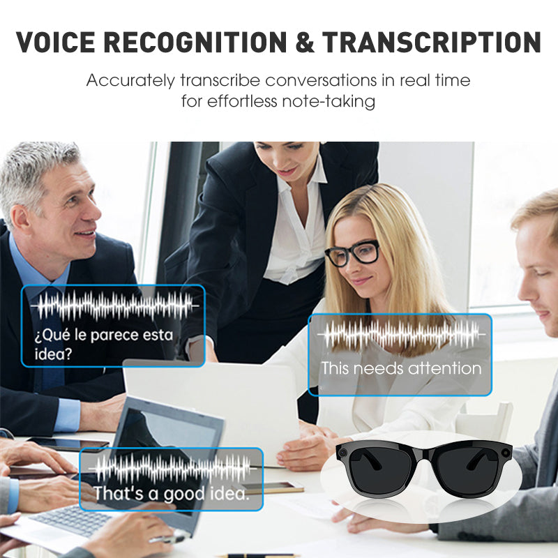 AI smart glasses with ChatGPT, 8 MP camera and HD 1200P 4K video recording, real-time translation in over 160 languages, Bluetooth 5.4, HiFi audio and music control, smart sunglasses with video recording for on the go