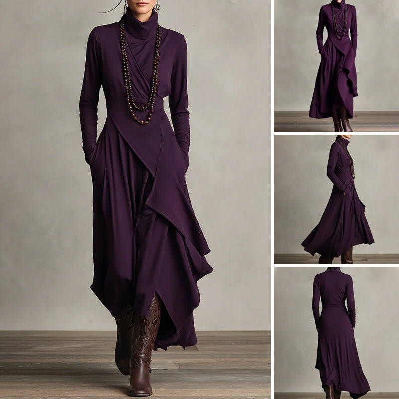 🎅🏻50% OFF🎉Women's Elegant High-Neck Asymmetrical Draped Maxi Dress