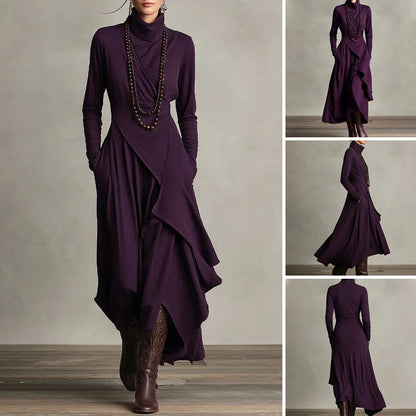 🎅🏻50% OFF🎉Women's Elegant High-Neck Asymmetrical Draped Maxi Dress