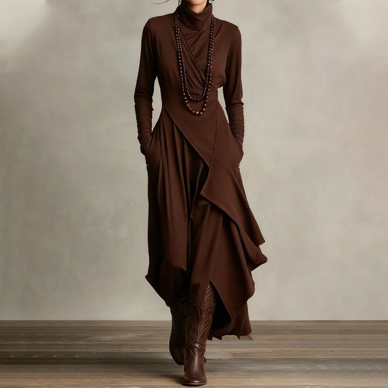 🎅🏻50% OFF🎉Women's Elegant High-Neck Asymmetrical Draped Maxi Dress