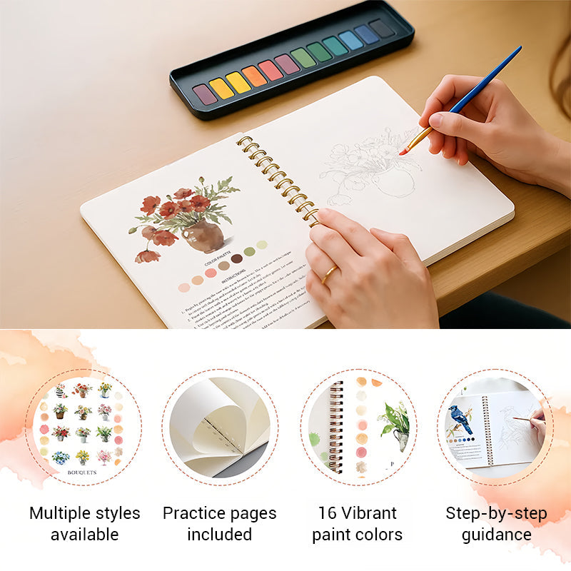 Watercolor Workbook for Beginners with 16 Colors Paint