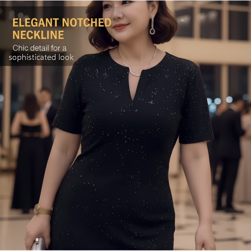 🧡New Arrival🔥Classic Black Sparkly V-Neck Short Sleeve Dress