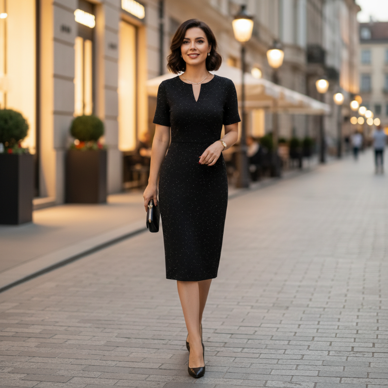 🧡New Arrival🔥Classic Black Sparkly V-Neck Short Sleeve Dress