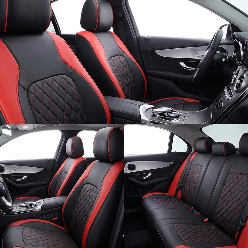 🚗50% OFF LIMITED TIME! 9-Piece Universal Fit PU Leather Car Seat Covers Set, Quilted Diamond Stitch Full Seat Protector, Breathable Wear-Resistant Auto Seat Cushion for Most Sedans SUVs