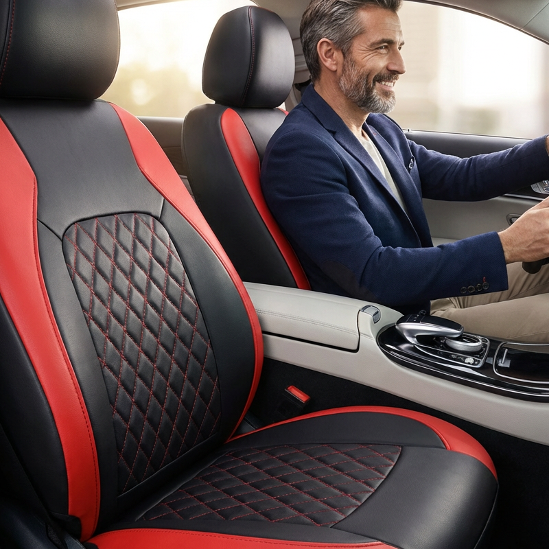 🚗50% OFF LIMITED TIME! 9-Piece Universal Fit PU Leather Car Seat Covers Set, Quilted Diamond Stitch Full Seat Protector, Breathable Wear-Resistant Auto Seat Cushion for Most Sedans SUVs
