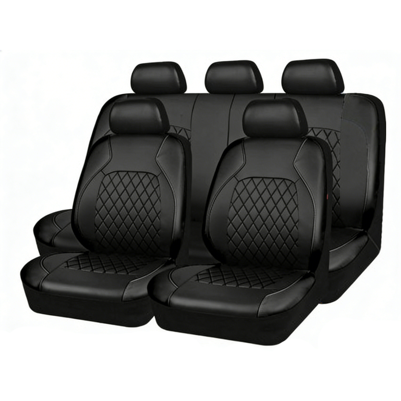 🚗50% OFF LIMITED TIME! 9-Piece Universal Fit PU Leather Car Seat Covers Set, Quilted Diamond Stitch Full Seat Protector, Breathable Wear-Resistant Auto Seat Cushion for Most Sedans SUVs