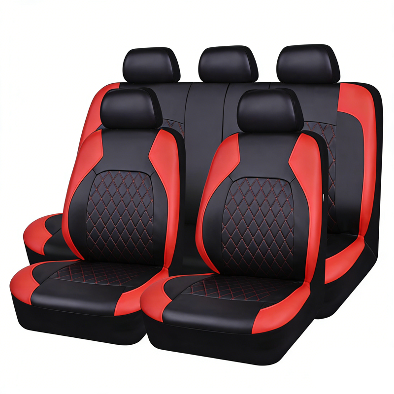 🚗50% OFF LIMITED TIME! 9-Piece Universal Fit PU Leather Car Seat Covers Set, Quilted Diamond Stitch Full Seat Protector, Breathable Wear-Resistant Auto Seat Cushion for Most Sedans SUVs