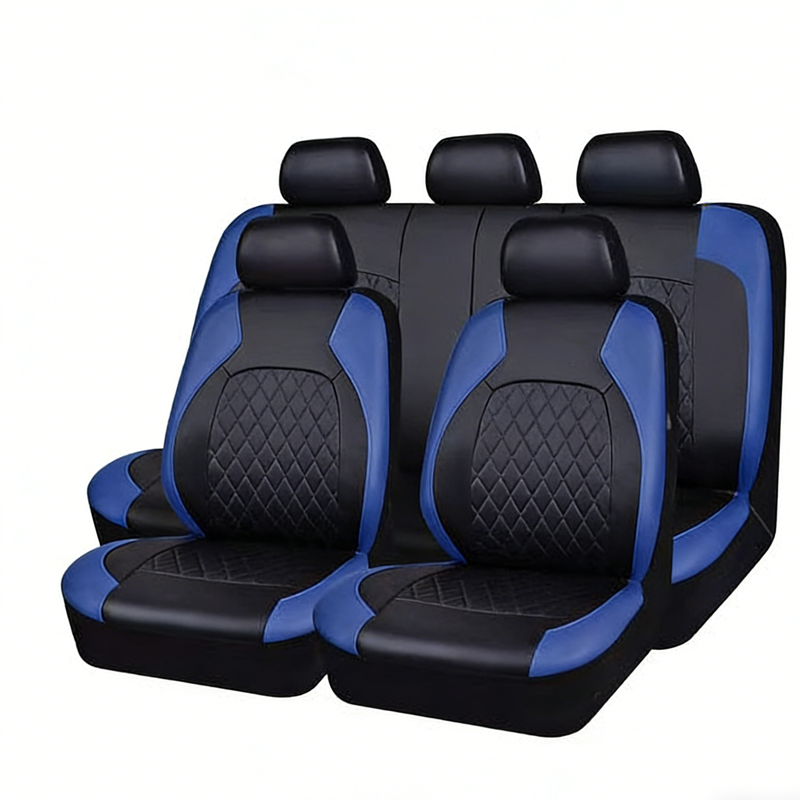 🚗50% OFF LIMITED TIME! 9-Piece Universal Fit PU Leather Car Seat Covers Set, Quilted Diamond Stitch Full Seat Protector, Breathable Wear-Resistant Auto Seat Cushion for Most Sedans SUVs