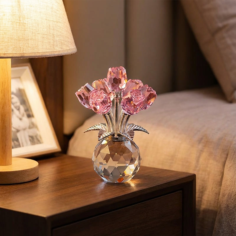 💖49% Off!🌹Everlasting Crystal Rose Flower Figurine in Vase🌸