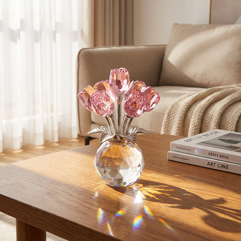 💖49% Off!🌹Everlasting Crystal Rose Flower Figurine in Vase🌸