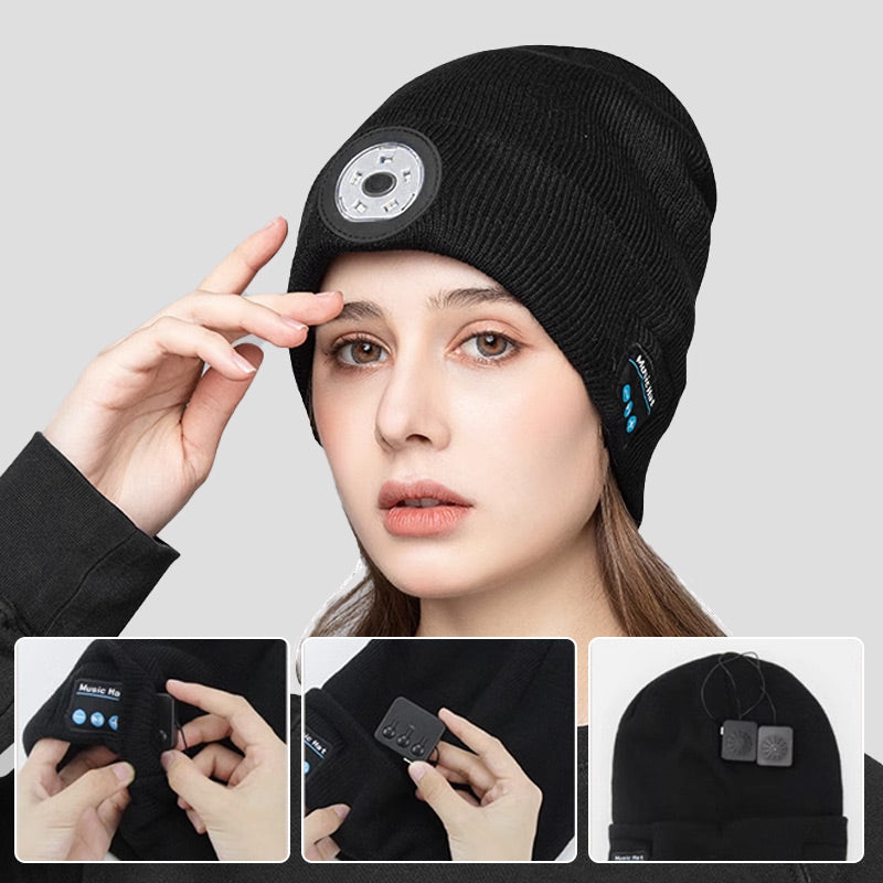 🧢 50% OFF NOW! 🔥Peel-Off LED Headlamp Bluetooth Headset Knit Cap