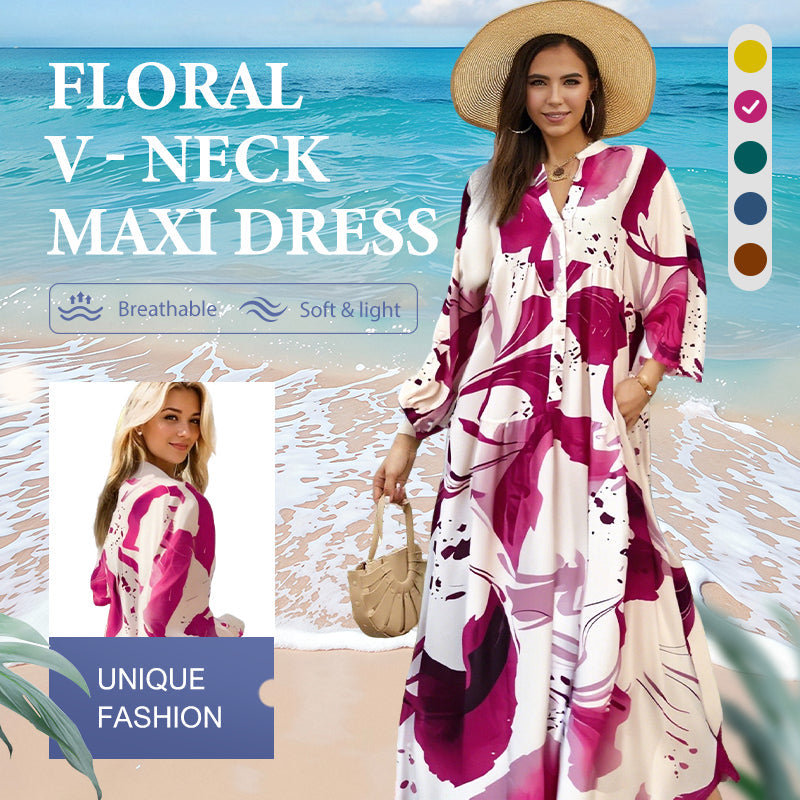 ⏳LAST DAY SALE 70% OFF💕Women’s Floral V-Neck Maxi Dress