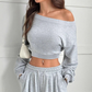 Women's Off-Shoulder Sweatshirt & Wide-Leg Pants Set