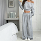 Women's Off-Shoulder Sweatshirt & Wide-Leg Pants Set