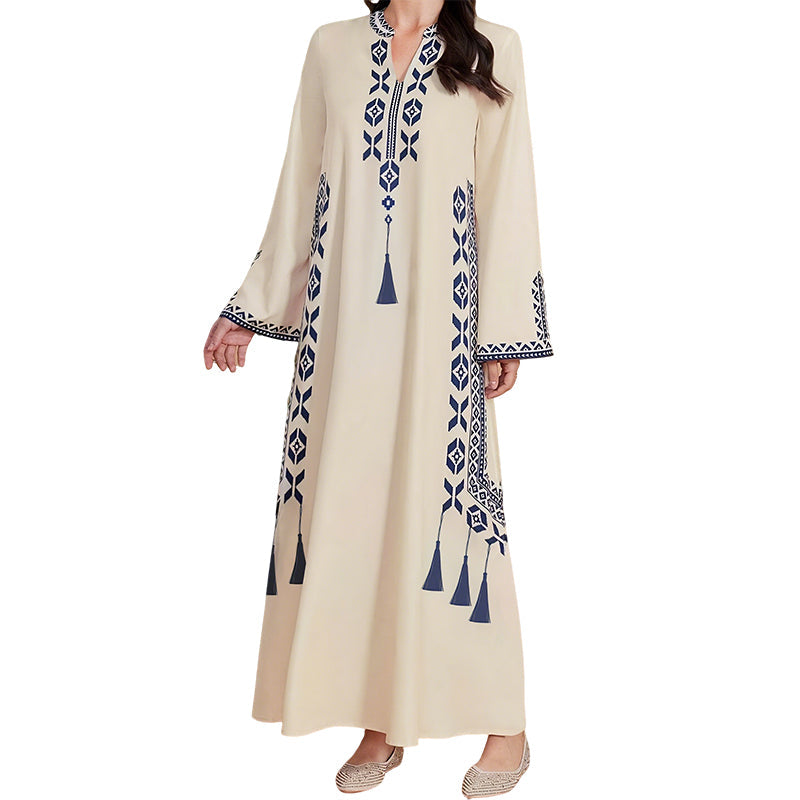 Women's Ethnic Print V-Neck Kaftan Dress