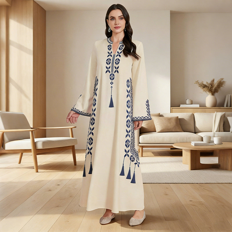 Women's Ethnic Print V-Neck Kaftan Dress
