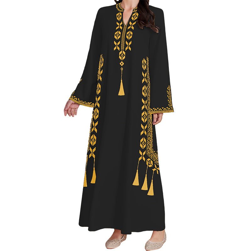 Women's Ethnic Print V-Neck Kaftan Dress
