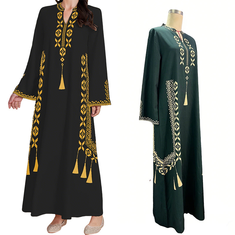 Women's Ethnic Print V-Neck Kaftan Dress