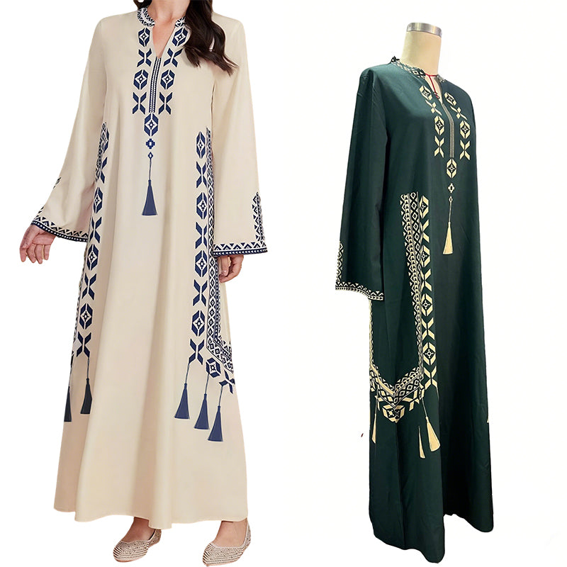 Women's Ethnic Print V-Neck Kaftan Dress