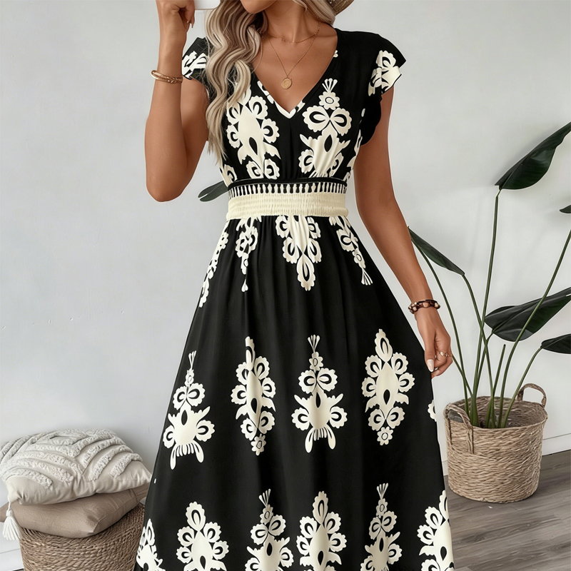 ⏳Limited-time 50% OFF⏰Women's V-Neck Baroque Print Flowy Maxi Dress👗