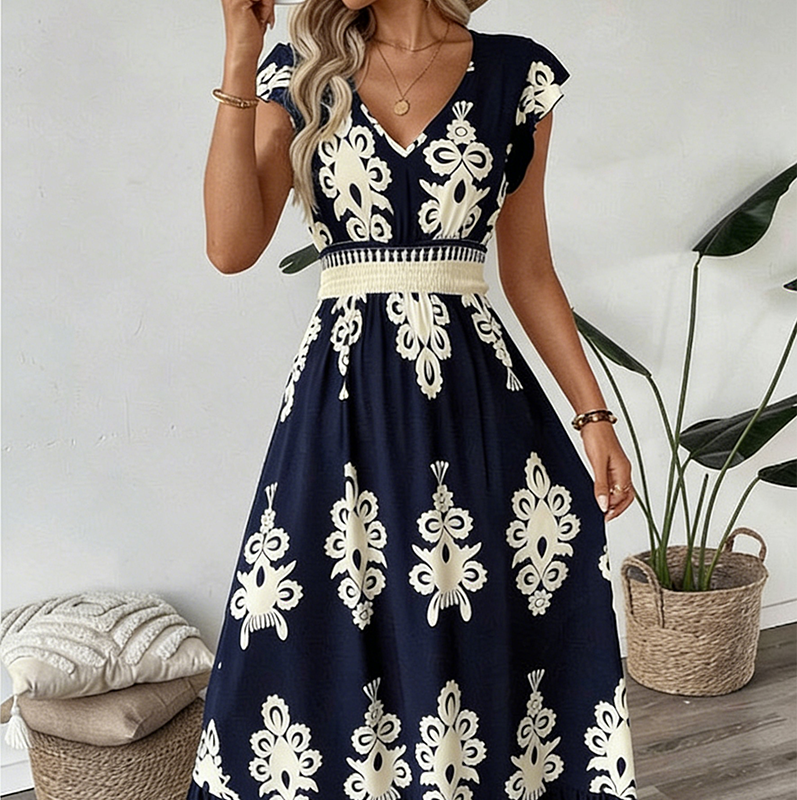 ⏳Limited-time 50% OFF⏰Women's V-Neck Baroque Print Flowy Maxi Dress👗