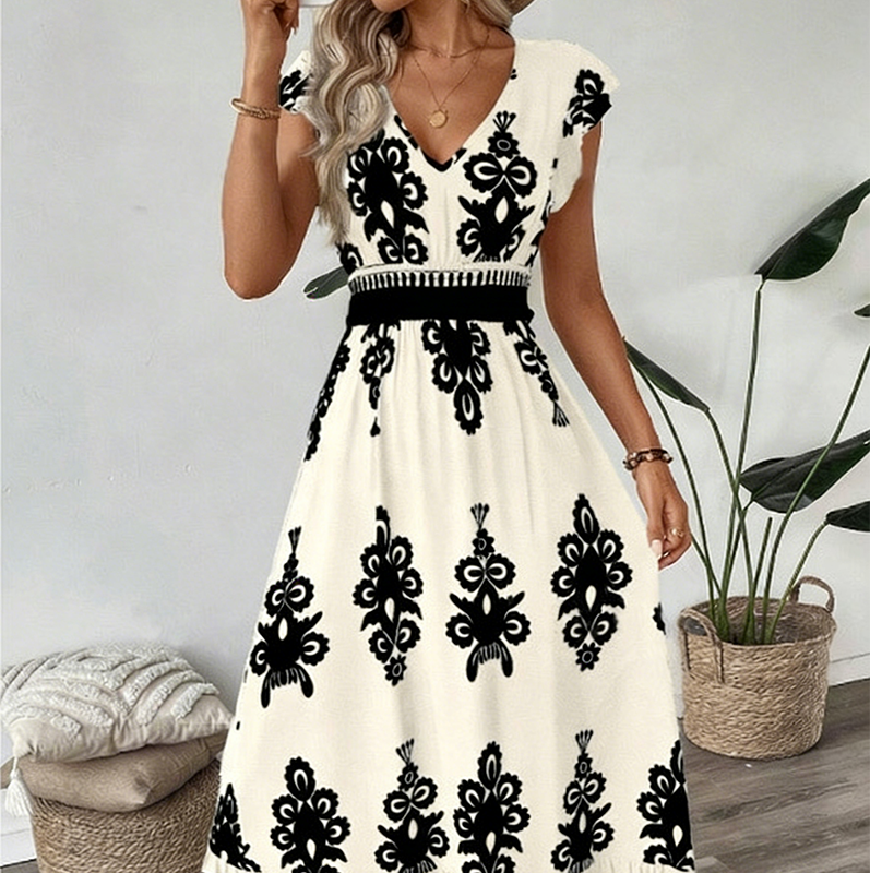 ⏳Limited-time 50% OFF⏰Women's V-Neck Baroque Print Flowy Maxi Dress👗