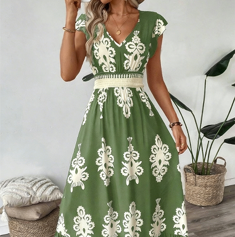⏳Limited-time 50% OFF⏰Women's V-Neck Baroque Print Flowy Maxi Dress👗