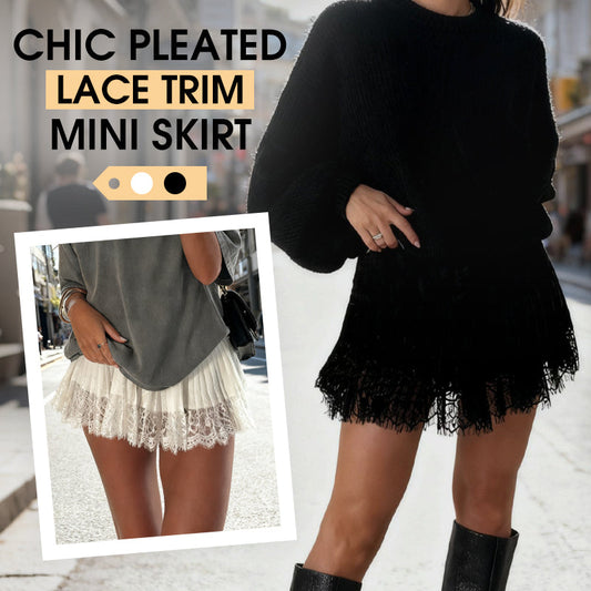 🔥 Hot sale 50% OFF🔥Chic Pleated Lace Trim Mini Skirt