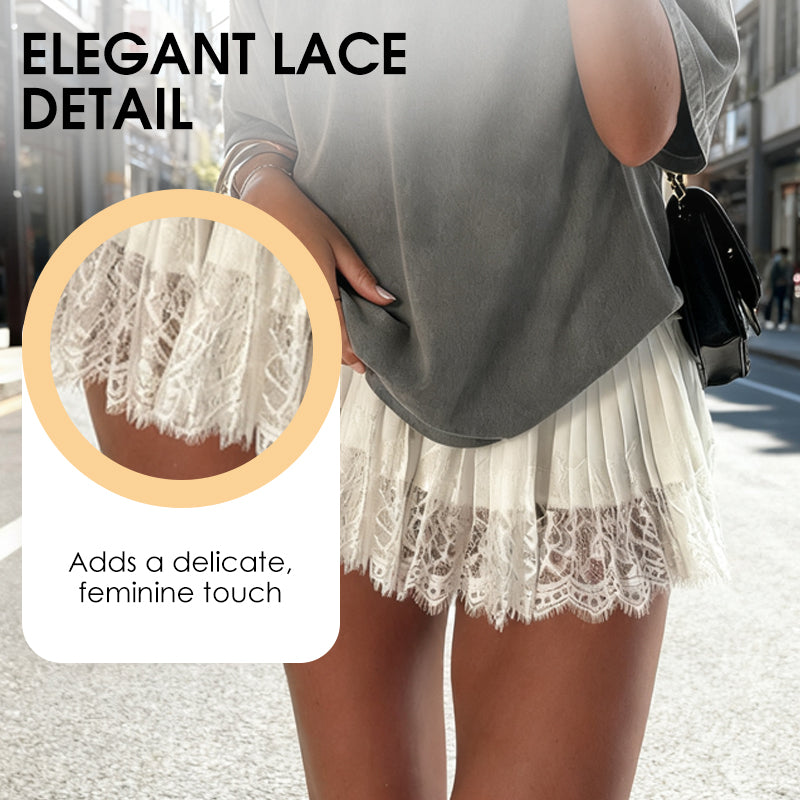 🔥 Hot sale 50% OFF🔥Chic Pleated Lace Trim Mini Skirt
