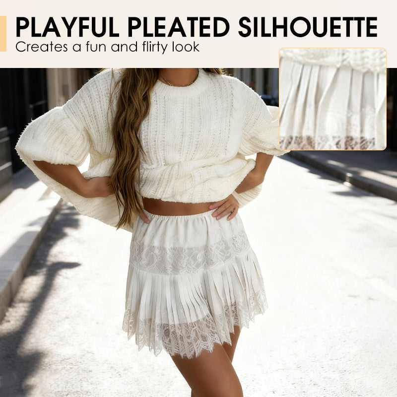 🔥 Hot sale 50% OFF🔥Chic Pleated Lace Trim Mini Skirt