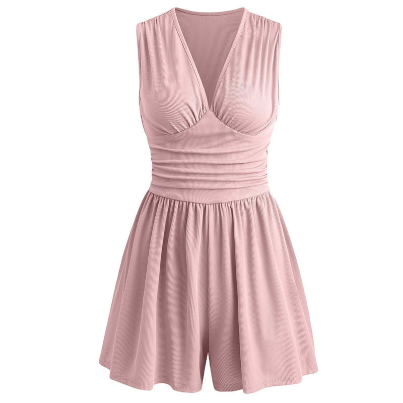 ⏳Time-Limited Special⏰Women's Sleeveless V-Neck Ruched Waist Romper