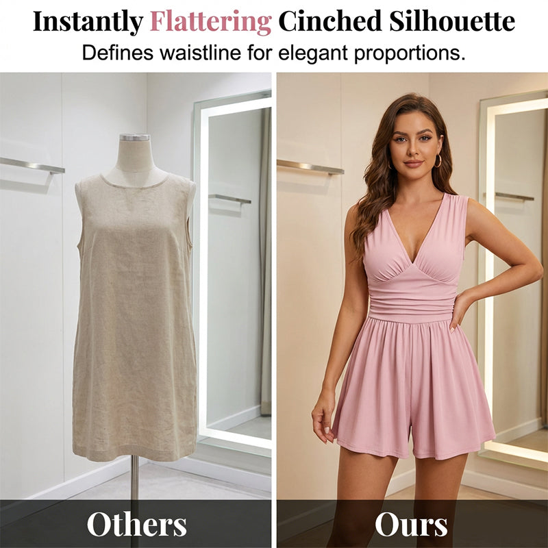 ⏳Time-Limited Special⏰Women's Sleeveless V-Neck Ruched Waist Romper