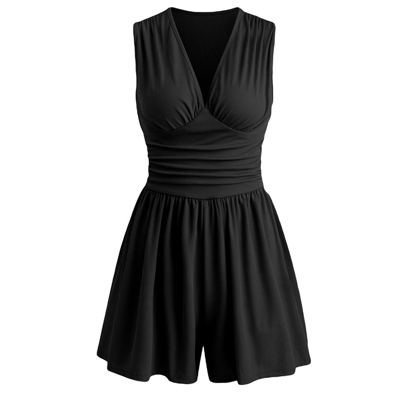 ⏳Time-Limited Special⏰Women's Sleeveless V-Neck Ruched Waist Romper