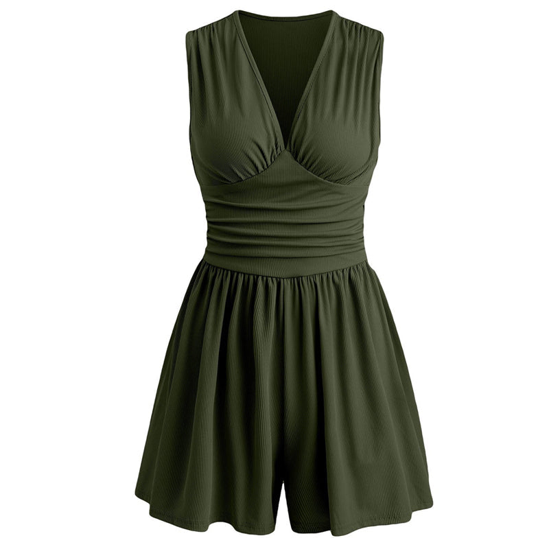 ⏳Time-Limited Special⏰Women's Sleeveless V-Neck Ruched Waist Romper
