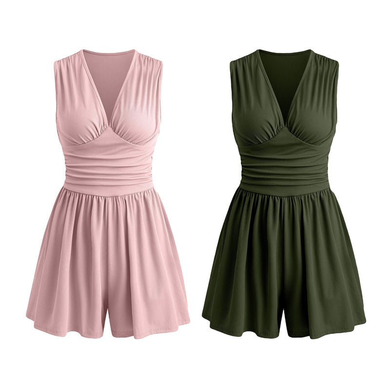 ⏳Time-Limited Special⏰Women's Sleeveless V-Neck Ruched Waist Romper