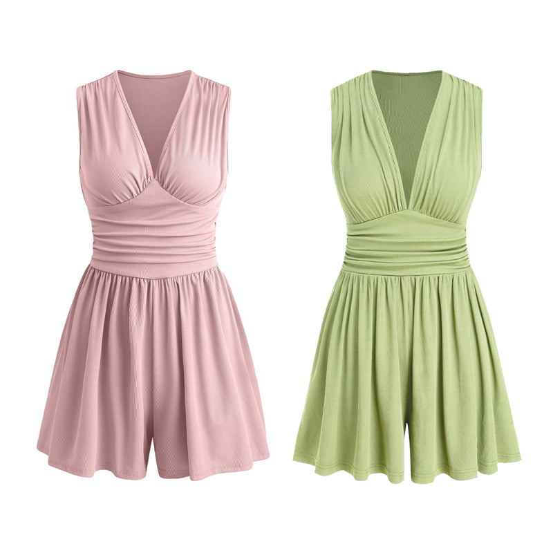 ⏳Time-Limited Special⏰Women's Sleeveless V-Neck Ruched Waist Romper