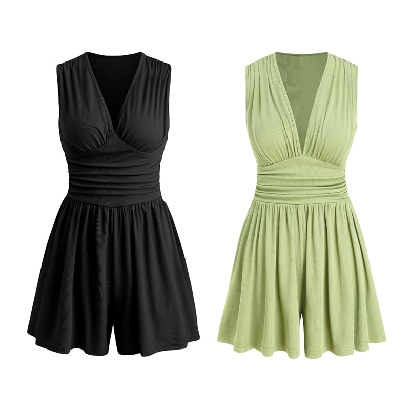 ⏳Time-Limited Special⏰Women's Sleeveless V-Neck Ruched Waist Romper