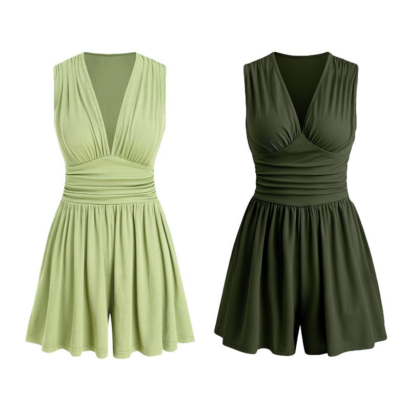 ⏳Time-Limited Special⏰Women's Sleeveless V-Neck Ruched Waist Romper