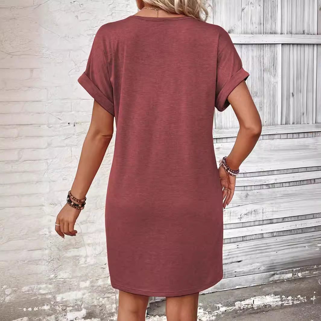 👗 50% OFF NOW! ⏰ Women's Fashion V-Neck Button Dress – Timeless Solid Colors, Soft Fabric & Rolled Sleeves – Flattering, breathable & perfect for work, brunch or summer days 🌸