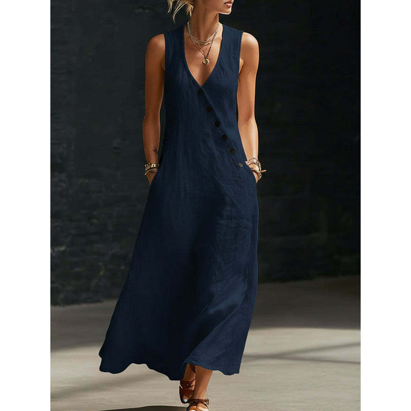 👗 50% OFF NOW! 🌼 2026 New Arrival –Women's Sleeveless V-Neck Maxi Dress with Pockets 🌸