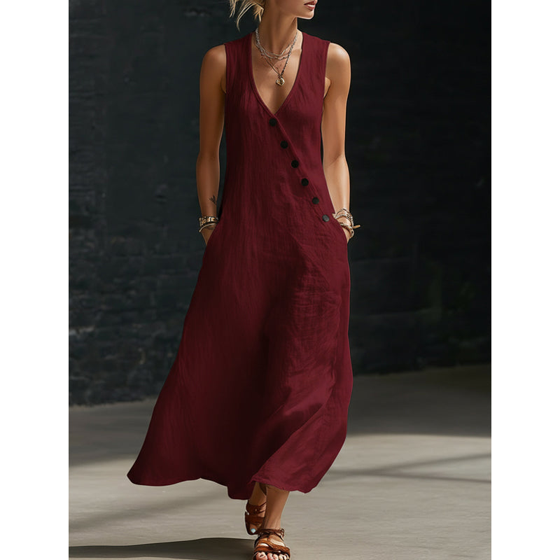 👗 50% OFF NOW! 🌼 2026 New Arrival –Women's Sleeveless V-Neck Maxi Dress with Pockets 🌸