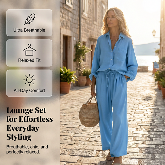 Women’s Chic Faux-Linen Two-Piece Outfit