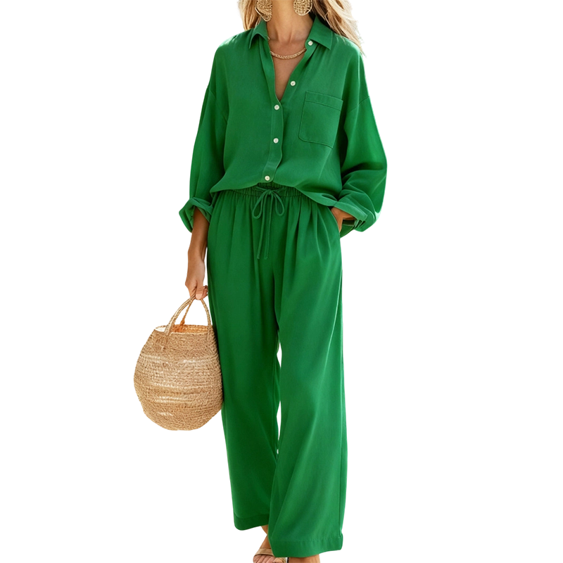 Women’s Chic Faux-Linen Two-Piece Outfit