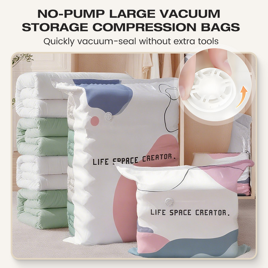 🔥💨 50% OFF! 🧳 No-Pump Vacuum Storage Bags – 3 Second Compression, 90% Space Saved, Air Valve Design – PA+PE Anti-Mould & Moisture Proof – for Clothes, Bedding, Travel – Extra Large Sizes